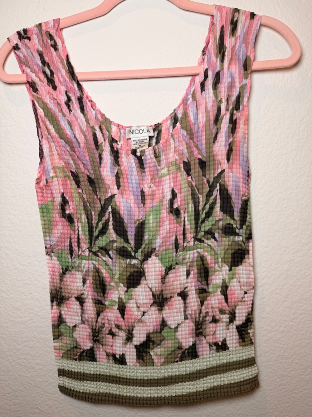 Fairycore Y2K Textured Floral Tank Top Nicola Pink Green Ethereal Garden Top‎ M